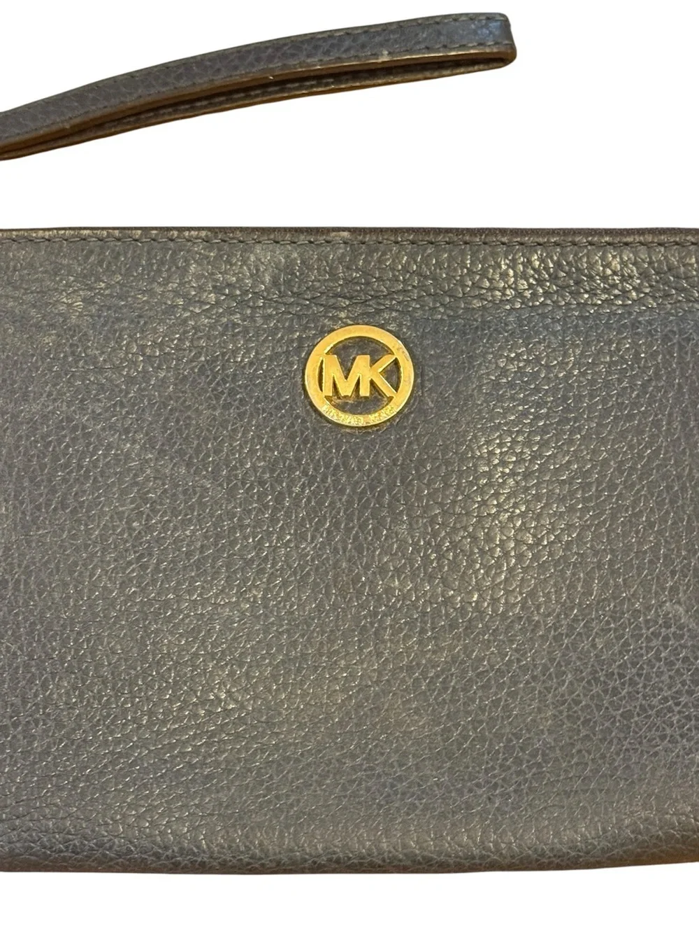 Michael Kors Navy Pebbled Leather Wristlet with Gold MK Emblem